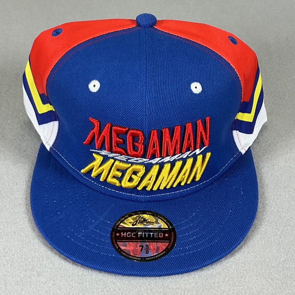 Mega Man 1987 Headgear Classics Fitted Hat Cap Blue Red Size 7 5/8 NWT